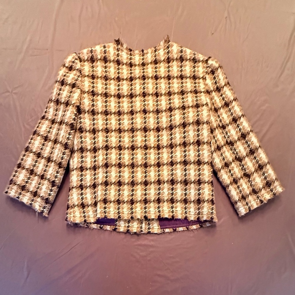 Trina Turk Gold Metallic Tweed 3/4 Sleeve Jacket w/ Gold Hardware Size 8/M $398 - Picture 9 of 10